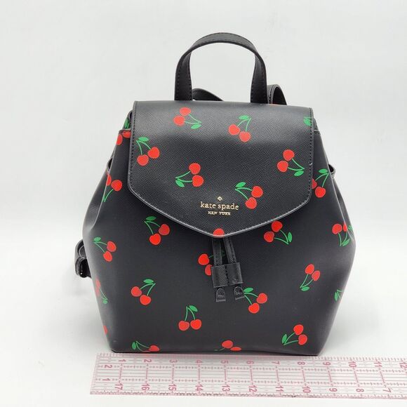 Kate Spade Lizzie Tossed Cherry Print Medium Flap Backpack - Picture 9 of 11